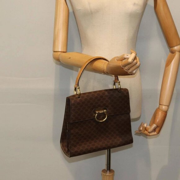 CELINE Macadam Canvas Hand Bag PVC Leather Brown Gold - Picture 14 of 16